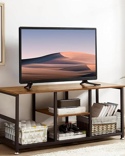 VECELO Industrial 39" TV Stand,3-Tier Console Table, Media Entertainment Center for 47 Inches Television, for Living Room Bedroom, Rustic Brown - LeafyLoom