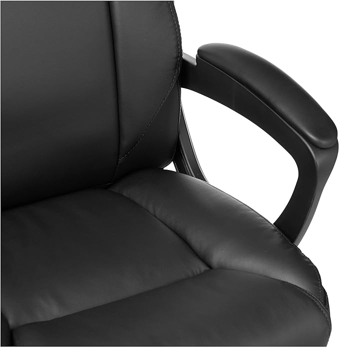 Amazon Basics Classic Puresoft PU Padded Mid-Back Office Computer Desk Chair with Armrest, 26"D x 23.75"W x 42"H, Black - LeafyLoom