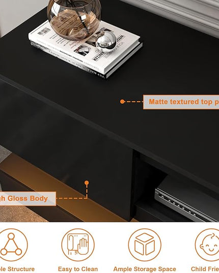 Black TV Stand Modern - TV Stands with Led Lights and Storage Drawers for TVs up to 70 Inch - Gaming TV Entertainment Stand for Living Room, Bedroom - LeafyLoom