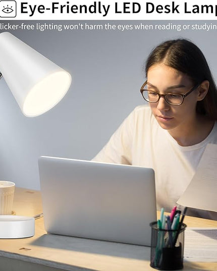 RUNTOP Desk Lamp, Desk Lamps for Home Office with 5 Color Modes 5 Brightness Dimmer Reading Light & USB Port, Type C port, 7W LED Table Lamp, 360° Flexible Gooseneck Lamp Light for Bed Bedside, White - LeafyLoom