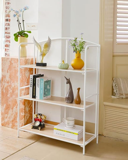 No Assembly Folding Bookshelf, 3 Tier White Bookshelf, Metal Book Shelf for Storage, Folding Bookcase for Office Organization and Storage, 12.87" D x 30.9" W x 42.33" H - LeafyLoom