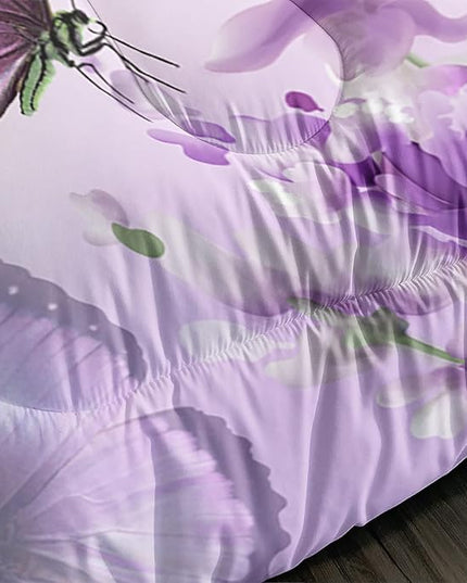 Purple Lavender Butterfly Comforter Set for Girl Kid Adult Colorful Butterfly Pattern Bedding Set Aesthetics Butterflies Quilt Bed Set Twin Size with 1 Comforter and 2 Pillowcases - LeafyLoom