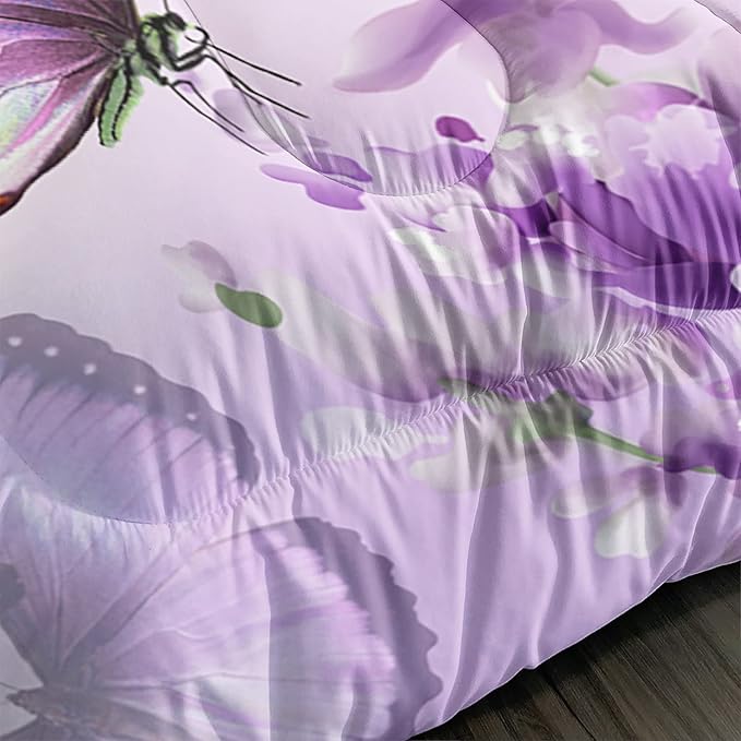 Purple Lavender Butterfly Comforter Set for Girl Kid Adult Colorful Butterfly Pattern Bedding Set Aesthetics Butterflies Quilt Bed Set Full Size with 1 Comforter and 2 Pillowcases - LeafyLoom