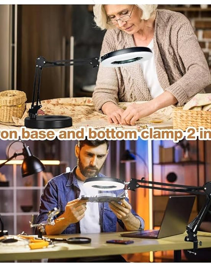 2-in-1 Large Magnifying Glass with Light and Stand-Lighted Magnifying Glass Magnifying Lamp 5 Color Modes Stepless Dimmable-Hands Free Desk Magnifying Glass with Light for Close Work Reading Repair - LeafyLoom