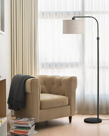 EDISHINE Modern Black Arched Floor Lamp, Metal Standing Arc Lamp with Foot Switch, Corner Reading Light with Hanging Lampshade for Living Room, Bedroom, Home Office, Study Room, Reading Corner - LeafyLoom