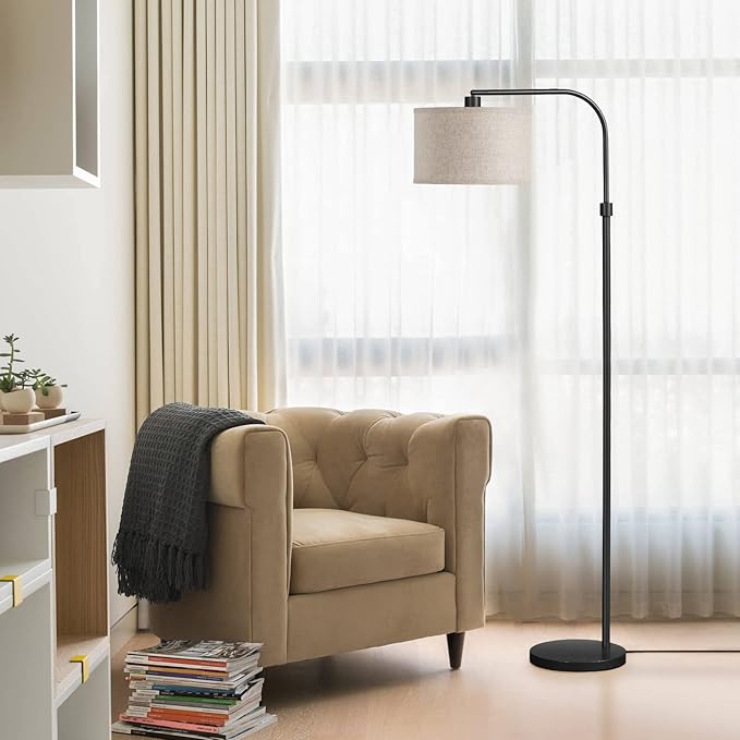 EDISHINE Modern Black Arched Floor Lamp, Metal Standing Arc Lamp with Foot Switch, Corner Reading Light with Hanging Lampshade for Living Room, Bedroom, Home Office, Study Room, Reading Corner - LeafyLoom