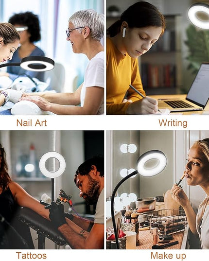 LED Clip On Light Reading Light, 10 Dimmable Brightness Gooseneck Clamp Desk Ring Light with Metal Bookmark for Reading Makeup Bedside (Size:Lamp+Bookmark) - LeafyLoom