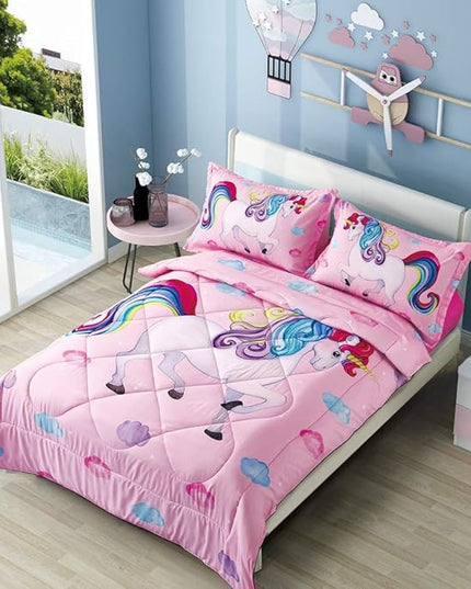 Wowelife Unicorn Comforter Set Queen 5 Pieces Unicorn Bedding Set Pink Rainbow Kids Bedding Set Bed in a Bag for Boys and Girls with Comforter, Flat Sheet, Fitted Sheet and 2 Pillowcases - LeafyLoom