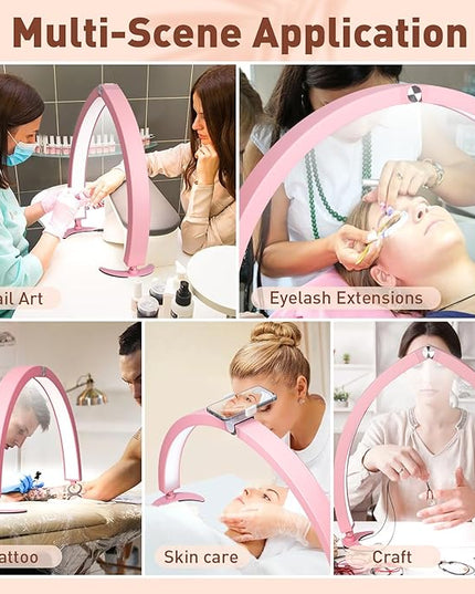HITTI Half Moon Light for Nail Desk with Phone Holder, Foldable Nail Tech Light, Lash Table Lamp with Wire Controller & Remote, 7 Color Modes 10 Brightness for Extension Tattoo Craft Beauty - Pink - LeafyLoom