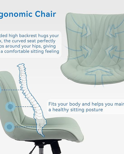 YOUNIKE Office Chair, Armless Desk Chair with Wheels, Home Office Computer Task Chairs, Modern Faux Leather Padded Vanity Chair, Adjustable Swivel Rolling Office Chair with Back, Mint Green - LeafyLoom