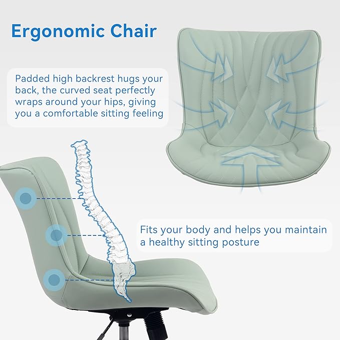 YOUNIKE Office Chair, Armless Desk Chair with Wheels, Home Office Computer Task Chairs, Modern Faux Leather Padded Vanity Chair, Adjustable Swivel Rolling Office Chair with Back, Mint Green - LeafyLoom