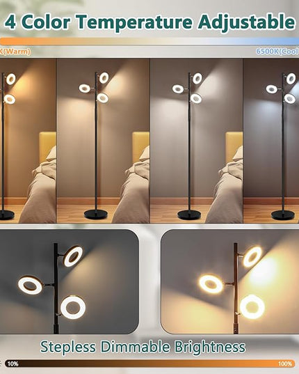 Floor Lamp, Modern Dimmable Standing Floor Lamp with Remote & Touch Control, 2700K-6500K, 3 Rotatable LED Floor Lamps for Living Room, Tall Floor Lamp for Bedroom, Office - LeafyLoom