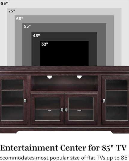 Walker Edison Brahm Classic Glass Door Storage TV Console for TVs up to 80 Inches, 70 Inch, Espresso Brown - LeafyLoom