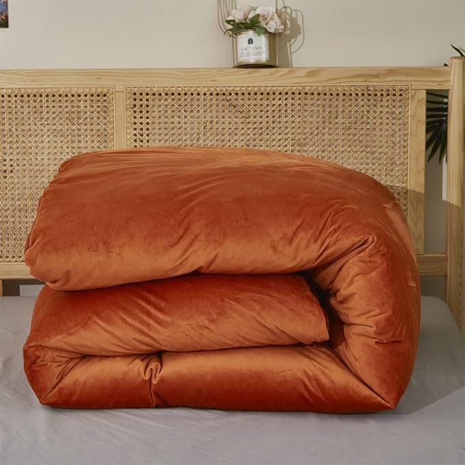 Wellboo Rust Caramel Fluffy Comforters Full Women Burnt Orange Velvet Bedding Comforter Sets Cotton Modern Solid Terracotta Flannel Quilts Girls Plain Reddish Plush Aesthetic Bed Quilts Shaggy Fur Bed - LeafyLoom