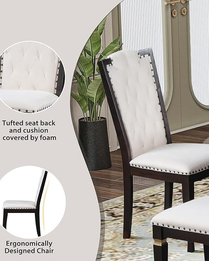 NicBex Dining Room Table Set for 6 Kitchen Table and Chairs 62.7" Rectangular Table and 4 High-Back Tufted Chairs & 1 Bench for Dining Room and Kitchen, Espresso - LeafyLoom