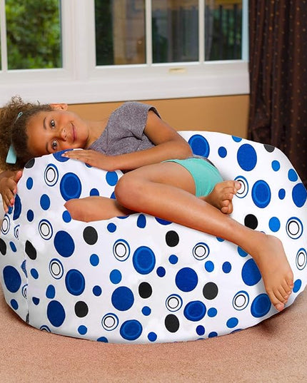 Posh Creations Bean Bag Chair for Kids, Teens, and Adults Includes Removable and Machine Washable Cover, Canvas Bubbles Blue and White, 38in - Large - LeafyLoom