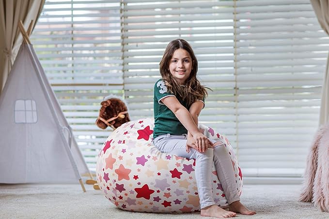 Wekapo Stuffed Animal Storage Bean Bag Chair Cover for Kids | Stuffable Zipper Beanbag for Organizing Children Plush Toys Large Premium Cotton Canvas (Large star, X-Large) - LeafyLoom