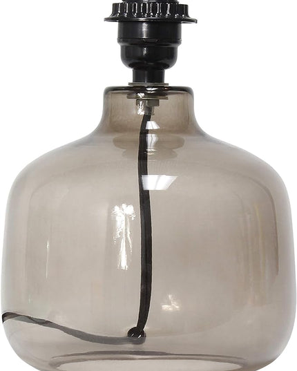 Simple Designs LT2064-SMW Smoke Gray Glass Table Lamp with White Fabric Shade - LeafyLoom