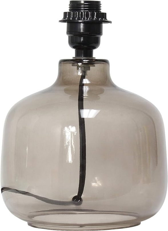 Simple Designs LT2064-SMW Smoke Gray Glass Table Lamp with White Fabric Shade - LeafyLoom