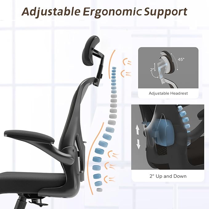 Ergonomic Desk Chair with 300LBS Capacity,Adjustable Headrest,Lumbar Support,and Breathable Mesh Back - Perfect for Home Office,Study,and Gaming (Black) - LeafyLoom