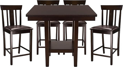 NicBex Dining Table Set for 4 Kitchen & Dining Room Tables 5Pc Counter Height Dining Set Counter Height Table with Shelf and 4 Counter Height Chairs Set, Espresso - LeafyLoom