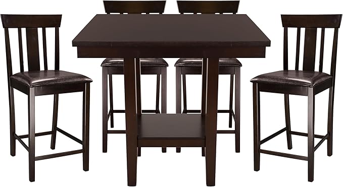 NicBex Dining Table Set for 4 Kitchen & Dining Room Tables 5Pc Counter Height Dining Set Counter Height Table with Shelf and 4 Counter Height Chairs Set, Espresso - LeafyLoom