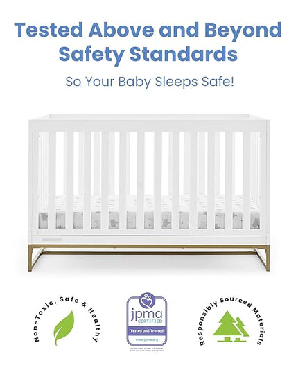 Delta Children Jade 4-in-1 Convertible Crib - Greenguard Gold Certified, Bianca White/Bronze - LeafyLoom