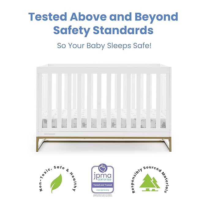 Delta Children Jade 4-in-1 Convertible Crib - Greenguard Gold Certified, Bianca White/Bronze - LeafyLoom