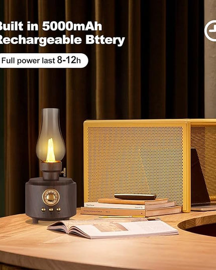 Vintage Table Lamp Retro Bluetooth Speaker Rechargeable Portable Night Light Flameless LED Oil Lamp Bedside Desk Lamp for Bedroom, Cafe, Bar, Desk Decor, Outdoor Camping Birthday Gift - LeafyLoom