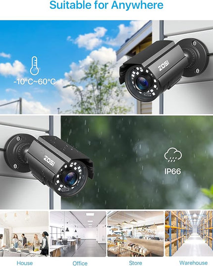 ZOSI 4 Pack 1080P 1920TVL Home Security Cameras Outdoor Indoor, Night Vision, IP66 Weatherproof 2MP Surveillance Camera, Work For 720P/1080P/5MP/4K HD-TVI,AHD,CVI analog CCTV DVR System (Black) ZOSI