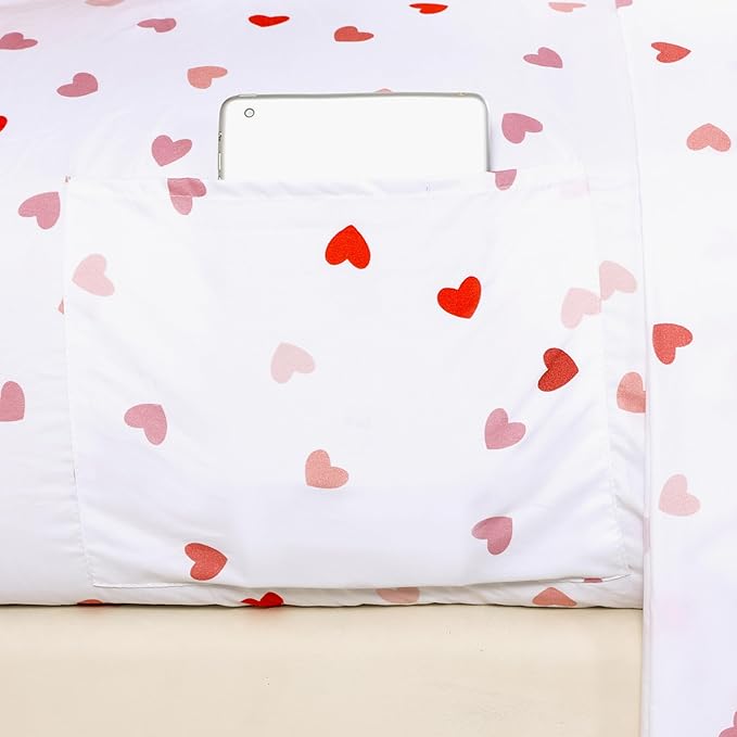 Elegant Comfort Softest and Coziest 6-Piece Sheet Set - 1500 Premium Hotel Quality Microfiber - Deep Pocket, Wrinkle Resistant 6-Piece Heart Pattern Bed Sheet Set, California King, Valentina - LeafyLoom