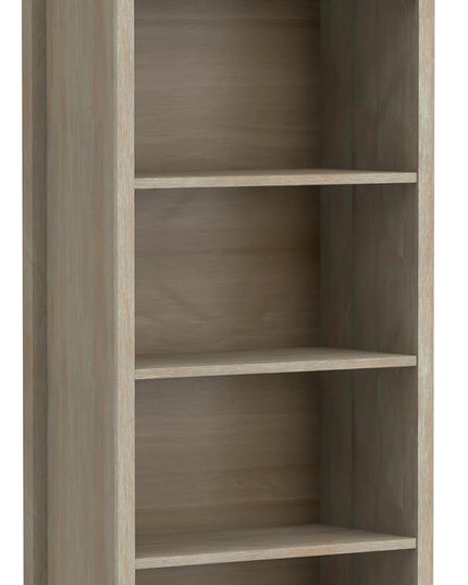 SIMPLIHOME Amherst SOLID WOOD 30 Inch Transitional 5 Shelf Bookcase in Distressed Grey, For the Living Room, Study Room and Office - LeafyLoom