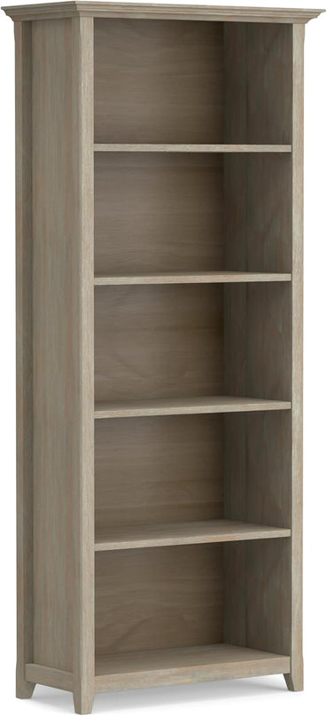 SIMPLIHOME Amherst SOLID WOOD 30 Inch Transitional 5 Shelf Bookcase in Distressed Grey, For the Living Room, Study Room and Office - LeafyLoom