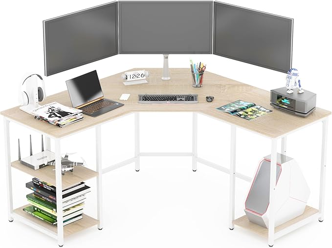 Elephance Large L-Shaped Computer Desk with Shelves, Corner Desk, Home Office Writing Workstation, Gaming Desk PC Latop Table with Storage - LeafyLoom
