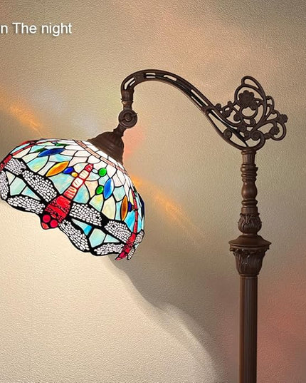 Capulina Tiffany Floor Lamp Fine Sky Dragonfly Style Stained Glass Arched Gooseneck Adjustable Angle Floor Lamp for Living Room Bedroom Home Office - LeafyLoom