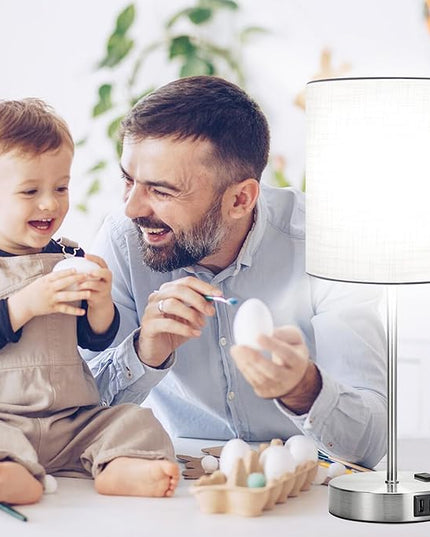 𝟮𝟬𝟮𝟯 𝗡𝗘𝗪 Set of 2 Touch White Table Lamps with 2 USB Ports & AC Outlet, 3-Way Dimmable Bedside Nightstand Lamps for Bedroom Living Room Nursery , 800 Lumens 5000K Daylight Bulbs Included - LeafyLoom