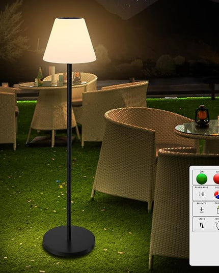 Solar Floor Lamp for Patio Waterproof, Outdoor Floor Lamp with Light Sensor, USB Rechargeable Cordless Floor Lamp with Remote, Dimmable Warm White and Height Adjustable for Lawn Yard Pool Garden - LeafyLoom