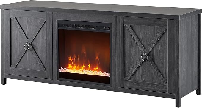 Henn&Hart Rectangular TV Stand with Crystal Fireplace for TV's up to 65" in Charcoal Gray, Electric Fireplace TV Stands for the Living Room - LeafyLoom