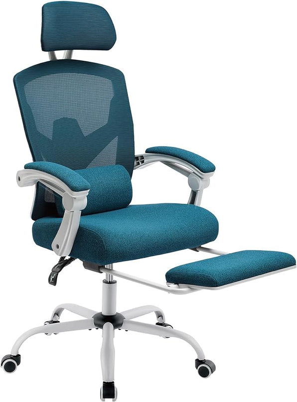 MCQ Office Computer Desk Chair, Gaming Chairs for Adults, High-Back Mesh Rolling Swivel Reclining Chairs with Wheels, Comfortable Lumbar Support, Comfy Arms for Home, Office, Gaming, Student, Blue - LeafyLoom
