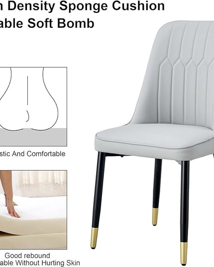 Modern Dining Chairs Set of 4, Faux Leather Dining Room Chairs PU Upholstered Gray Kitchen Chair with Black Golden Metal Legs for Home Living Room, Restaurant - LeafyLoom