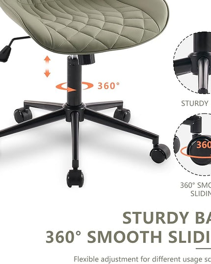 YOUNIKE Olive Armless Office Chair Swivel Desk Chair with Wheels Rolling Task Chair with Back Upholstered Leather Computer Gaming Chair Height Adjustable Modern Ergonomic Wide Seat - LeafyLoom