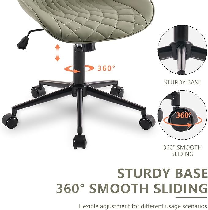 YOUNIKE Olive Armless Office Chair Swivel Desk Chair with Wheels Rolling Task Chair with Back Upholstered Leather Computer Gaming Chair Height Adjustable Modern Ergonomic Wide Seat - LeafyLoom