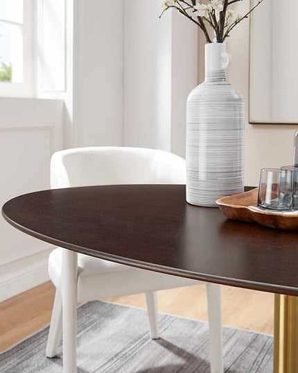 Modway Lippa Dining Table, 60", Gold Cherry Walnut - LeafyLoom