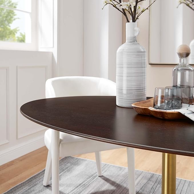 Modway Lippa Dining Table, 60", Gold Cherry Walnut - LeafyLoom