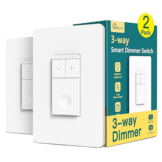 TREATLIFE 3 Way Smart Dimmer Switch 2 Pack, 2 Master Dimmer Switch Compatible with Alexa, Google Assistant, 2.4GHz WiFi Light Switch APP Remote Control, Neutral Wire Needed, Schedule, No Hub Required TREATLIFE