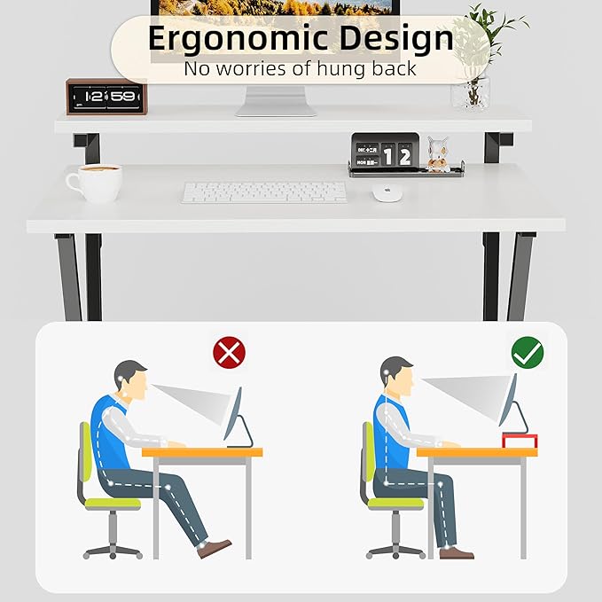 COTUBLR Small Desk, 27.5 Inch Small Computer Desk for Small Spaces, Computer Desk with Adjustable Monitor Stand, Compact Desk with Storage, Tiny Desk Study Desk for Bedroom Home Office, White - LeafyLoom