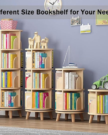 Gdrasuya10 2 Tier Rotating Bookshelf with Legs, Small Rotating Bookshelf Wood Revolving Bookcase Book Organizer Book Display Shelves Storage for Living Room Bedroom Study Room - LeafyLoom