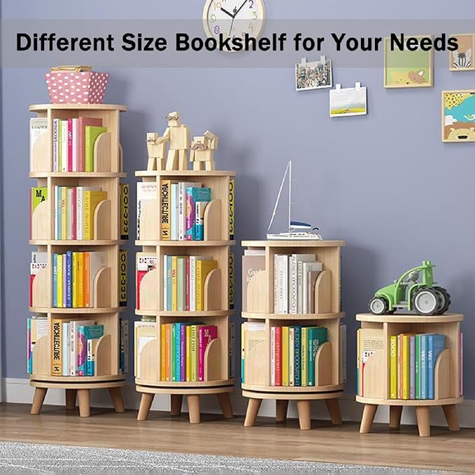 Gdrasuya10 2 Tier Rotating Bookshelf with Legs, Small Rotating Bookshelf Wood Revolving Bookcase Book Organizer Book Display Shelves Storage for Living Room Bedroom Study Room - LeafyLoom