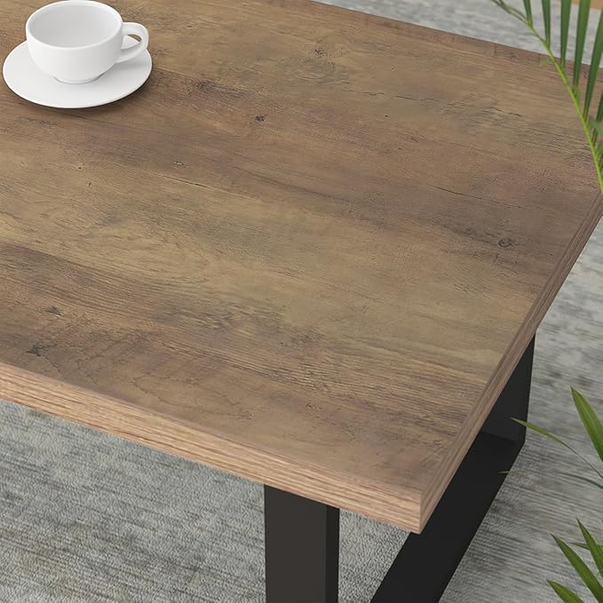 IBF Farmhouse Coffee Table, Modern Minimalist Wood Coffee Table for Living Room, Simple Industrial Rectangle Center Table, Wood and Metal Tea Coffee Table for Home Bedroom Office, Rustic Oak, 47 inch - LeafyLoom