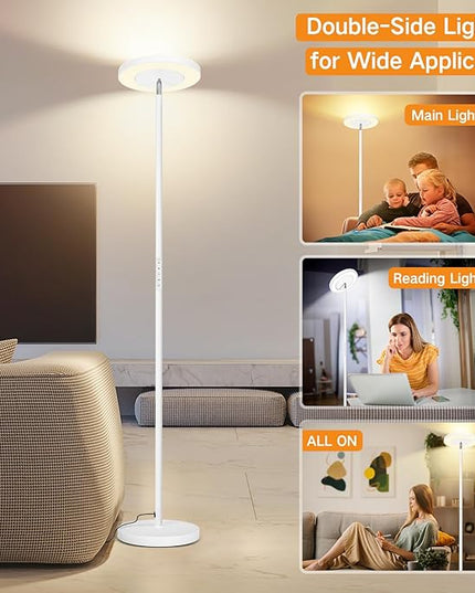 OUTON LED Torchiere Floor Lamp, Super Bright Dimmable Tall Standing Lamp with Remote Touch Control, 4 Color Temperatures, 1-Hour Timer for Living Room, Bedroom, Office (Matte White) - LeafyLoom